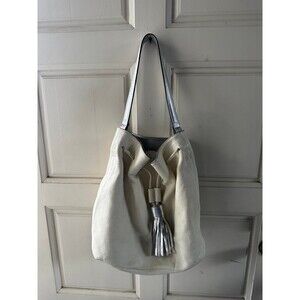 Alessandro Mari White Genuine Italian Leather Drawstring Bucket Shoulder Bag